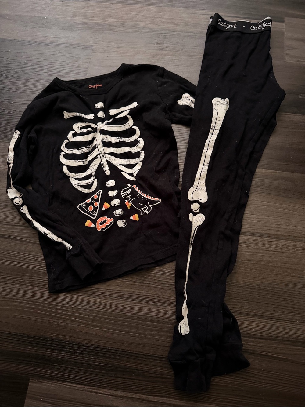 Cat & Jack Black Skeleton Glow Kids Pajama Costume Set kids size 14 XL